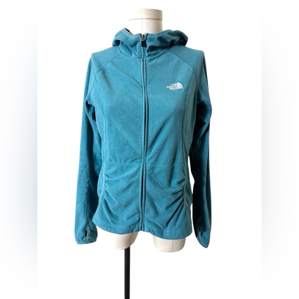 North Face Fleece Hoodie, Full Zip, Teal blue, Medium, Polar fleece, long sleeve
